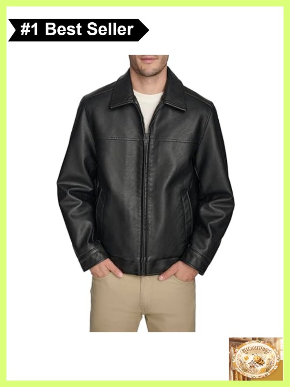 Men's Faux Leather Jacket Quilted Relaxed Fit Long Sleeve